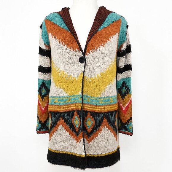 Max Sport Sweaters - Max Sport Hooded Southwest Cardigan – Eyelash Knit Texture – Size Medium
